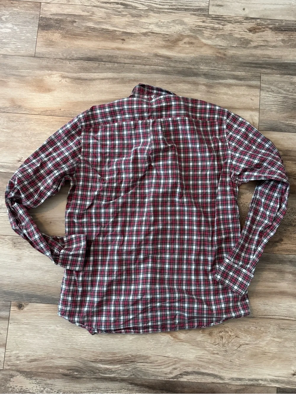 J.Crew long-sleeve button-down shirt red black white tartan plaid Large 16-16.5